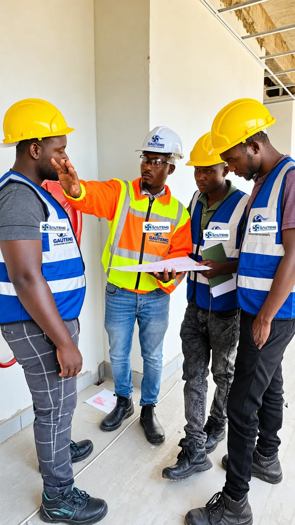 Technicians reviewing extraction plans