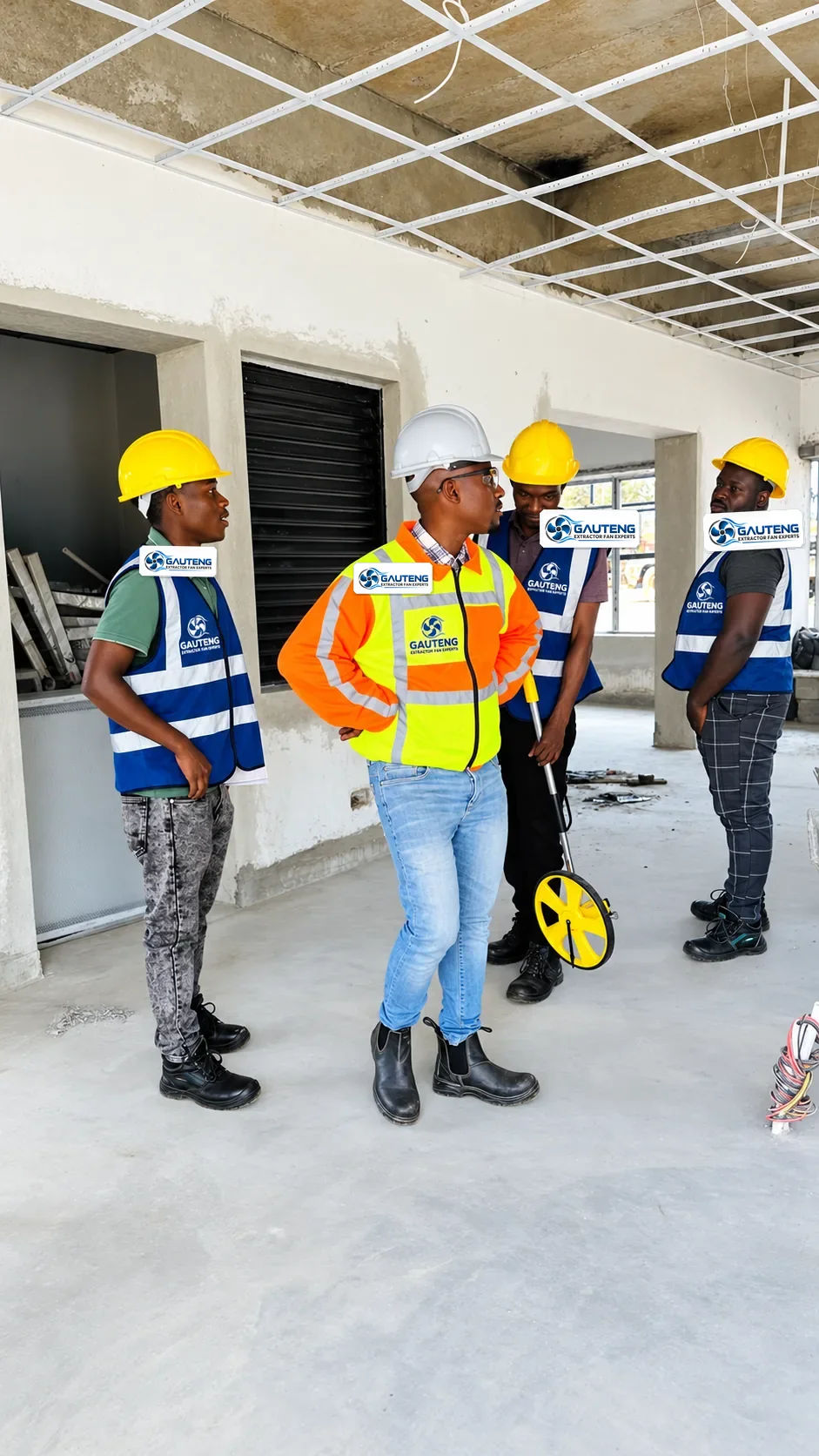Technicians measuring and inspecting a site